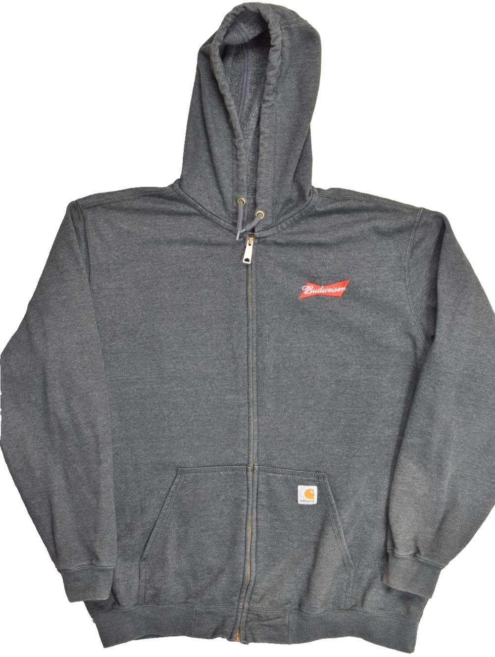 Carhartt K122 Charcoal Grey Full Zip Hoodie Budweiser Logo Men's XL Regular Orig